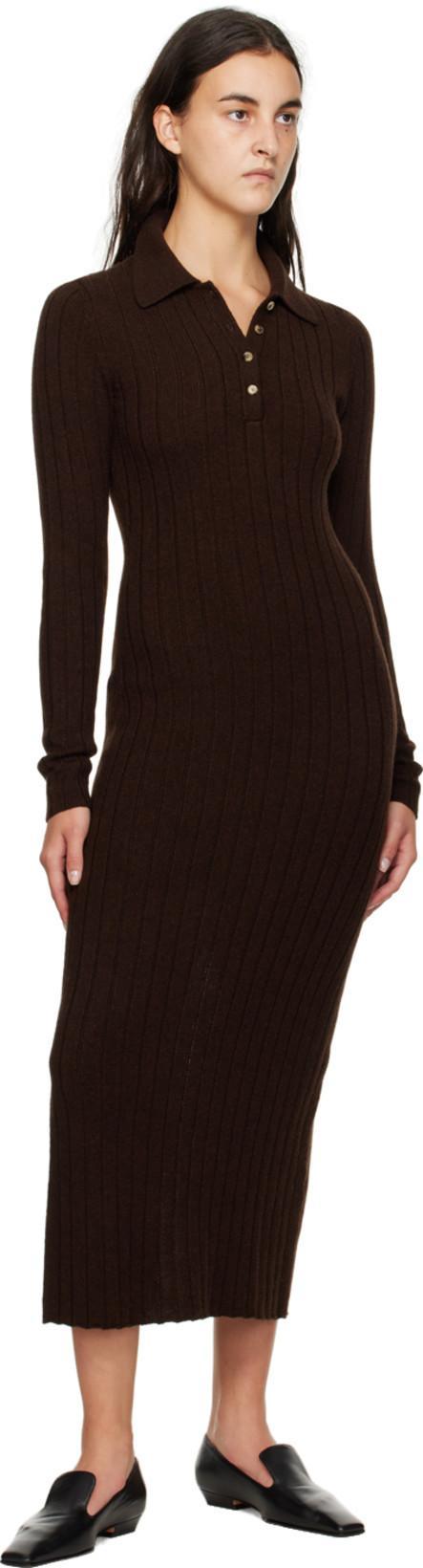 KHAITE Hans Ribbed-knit Cashmere Maxi Dress In Brown