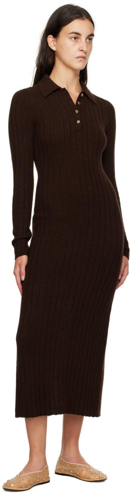 KHAITE Hans Ribbed-knit Cashmere Maxi Dress In Brown