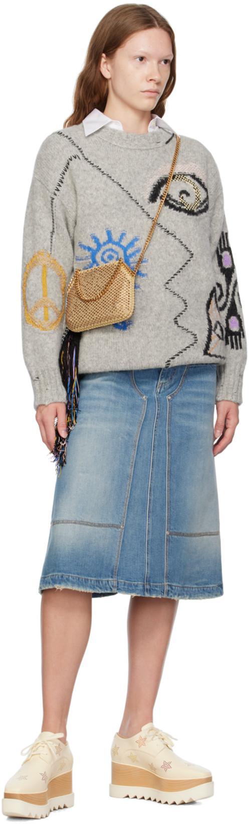 STELLA MCCARTNEY Stella Mc Cartney Folk Artwork Alpaca Sweater In Grey