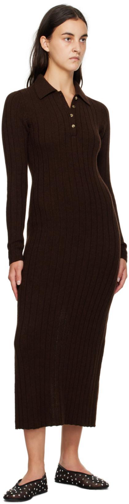 KHAITE Hans Ribbed-knit Cashmere Maxi Dress In Brown