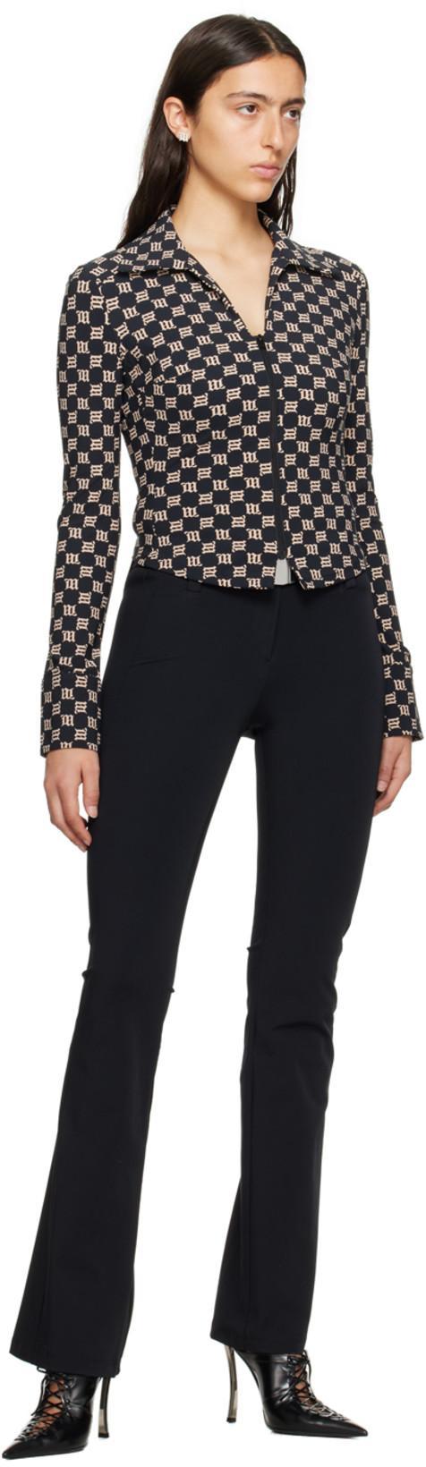 MISBHV Monogram Wide Collar Zip Up Shirt In Black