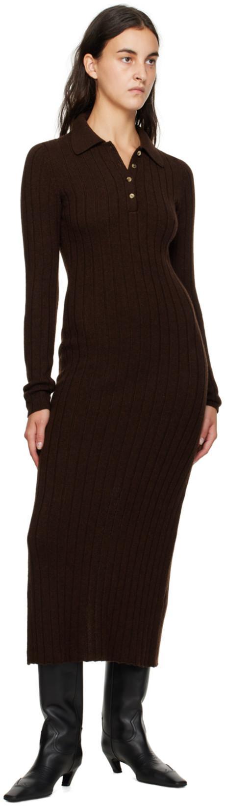 KHAITE Hans Ribbed-knit Cashmere Maxi Dress In Brown