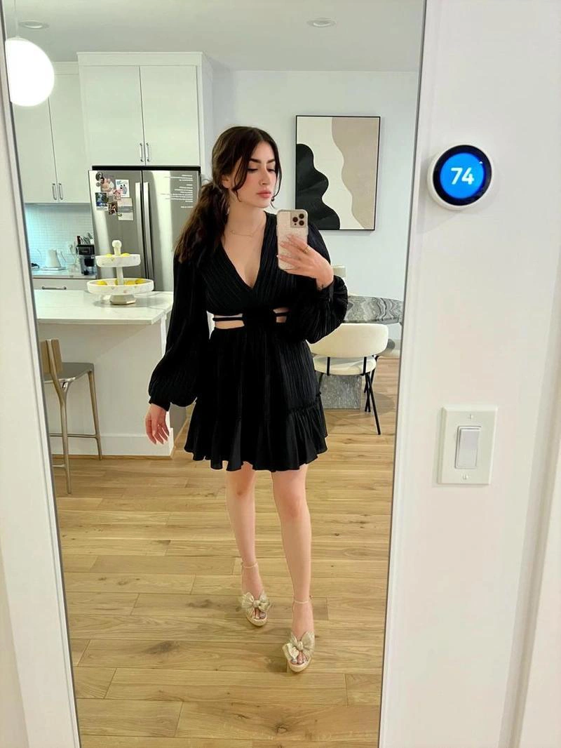 Simkhai & Loeffler Randall 🤝 | Wearing: Loeffler Randall Natalia Pleated Knot Platform Sandals In Platinum; Simkhai Londyn Floral-print Plissé Satin-crepe Mini Dress In Lavender; Simkhai Londyn Floral-print Plissé Satin-crepe Mini Dress In Ivory