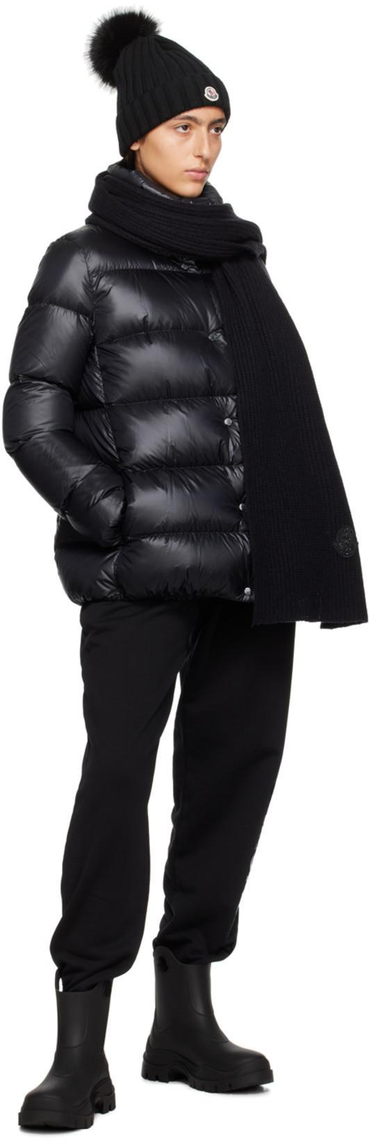 MONCLER Ribbed Knit Wool Beanie With Faux Fur Pom-pom In Black