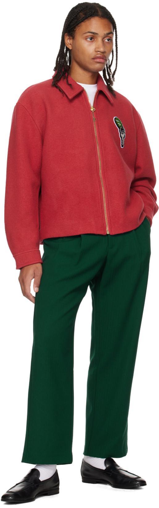 LATE CHECKOUT Green Pleated Trousers In Emerald Green