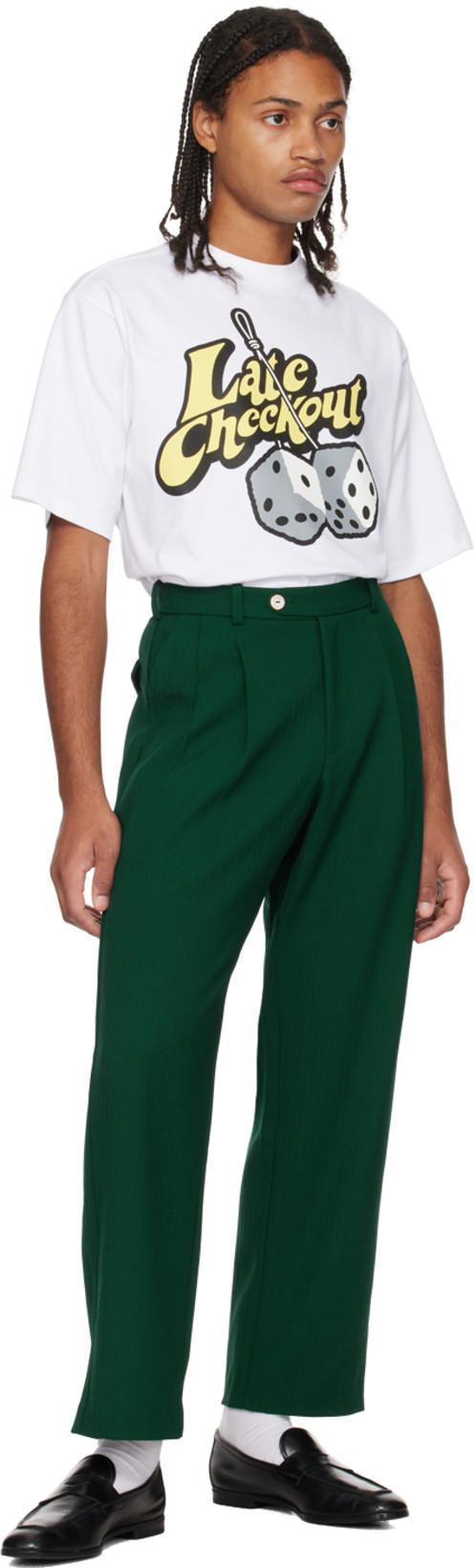 LATE CHECKOUT Green Pleated Trousers In Emerald Green