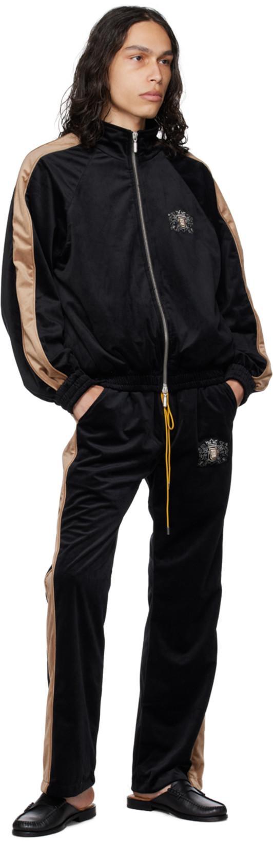 RHUDE Men's Velvet Side-stripe Crest Track Jacket In Black