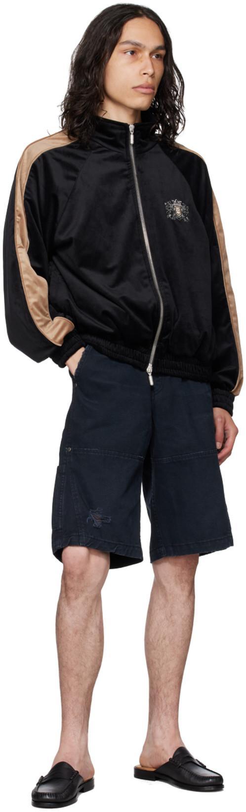 RHUDE Men's Velvet Side-stripe Crest Track Jacket In Black