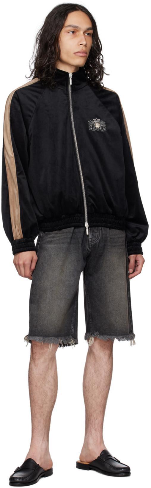 RHUDE Men's Velvet Side-stripe Crest Track Jacket In Black