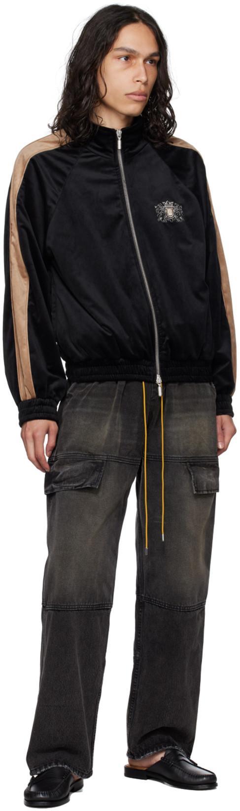 RHUDE Men's Velvet Side-stripe Crest Track Jacket In Black