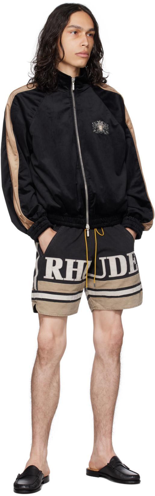 RHUDE Men's Velvet Side-stripe Crest Track Jacket In Black