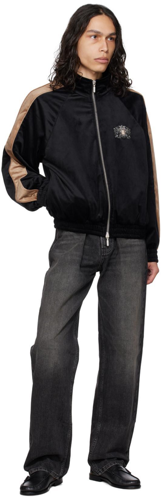 RHUDE Men's Velvet Side-stripe Crest Track Jacket In Black