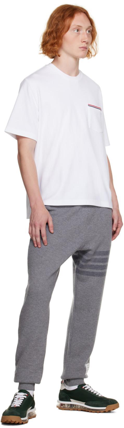 THOM BROWNE Rwb-stripe Cotton Pocket T-shirt White