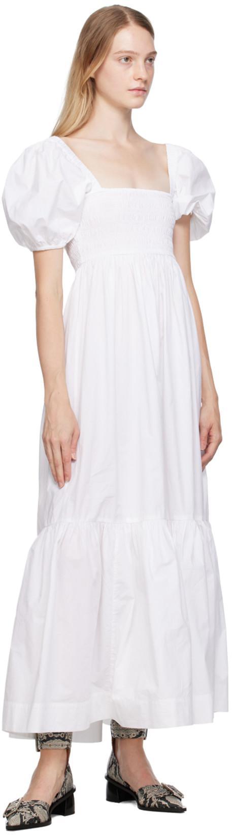 GANNI Smocked Organic Cotton-poplin Midi Dress In Bright White