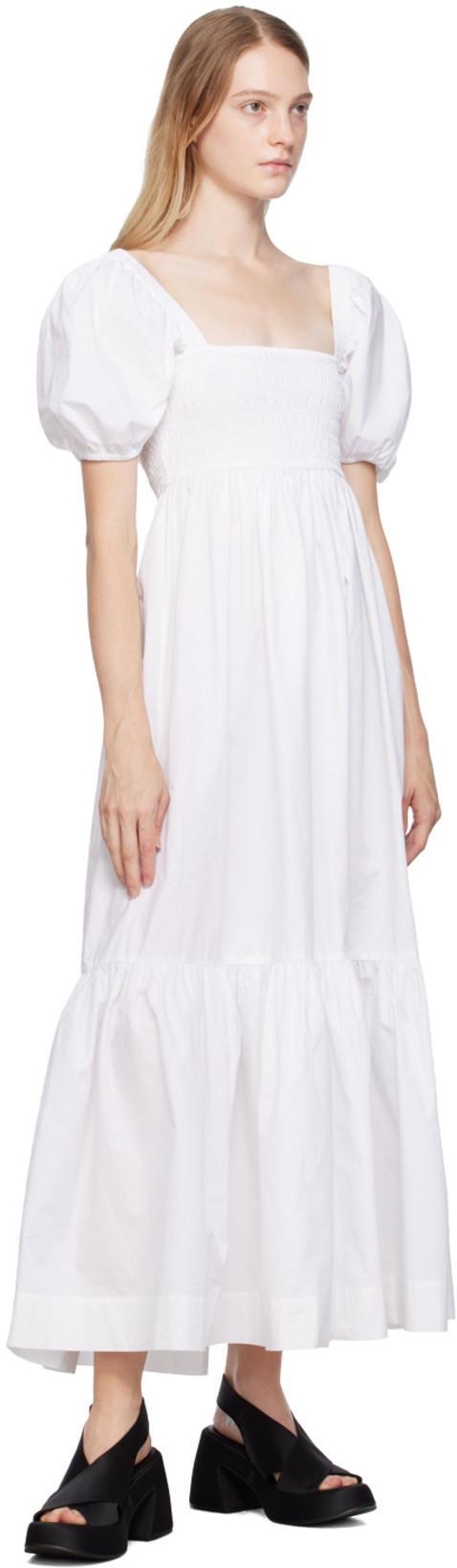 GANNI Smocked Organic Cotton-poplin Midi Dress In Bright White