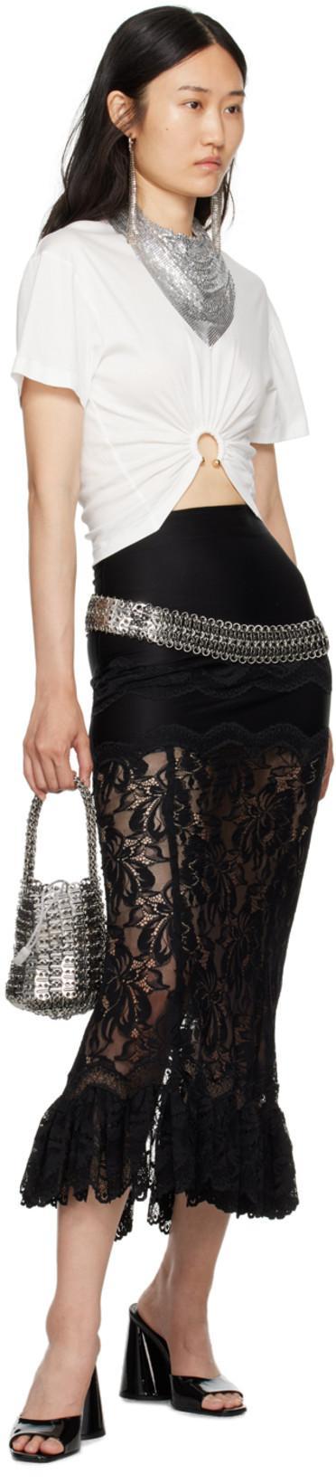 RABANNE White Crewneck Top With Short Sleeves And Ruched Cut-out On The Front In Cotton Woman