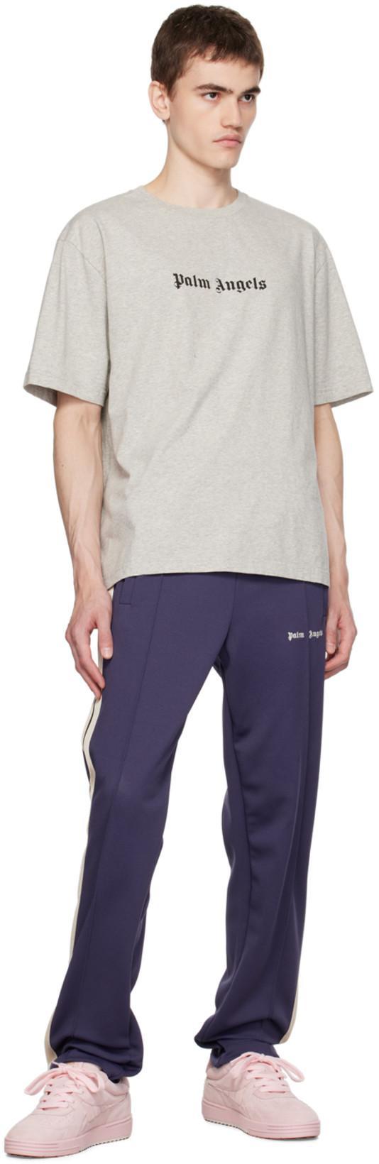 PALM ANGELS White Logo Print T-shirt In Gray