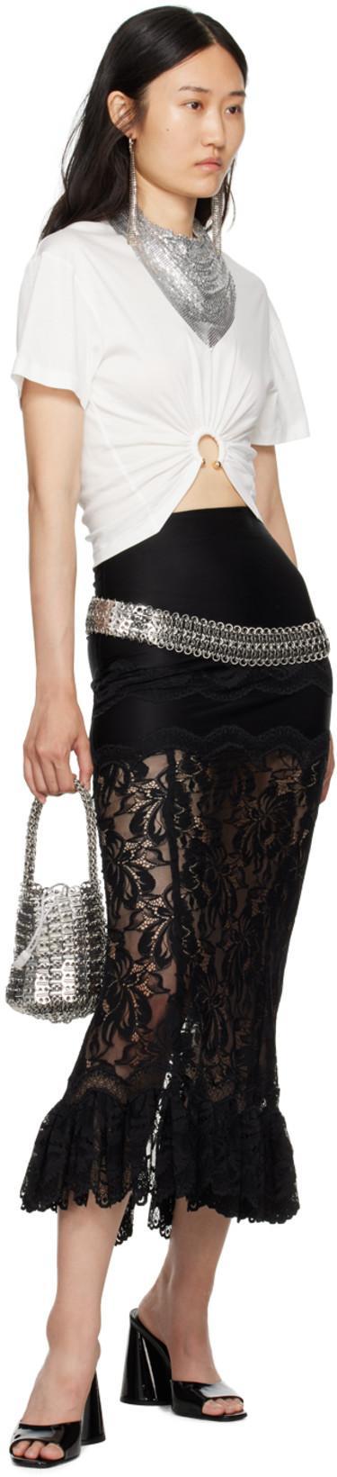 RABANNE White Crewneck Top With Short Sleeves And Ruched Cut-out On The Front In Cotton Woman