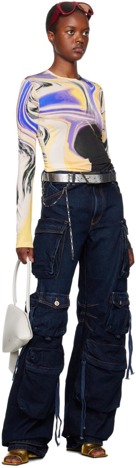 ATTICO Fern Crystal Cargo Denim Pants In Black