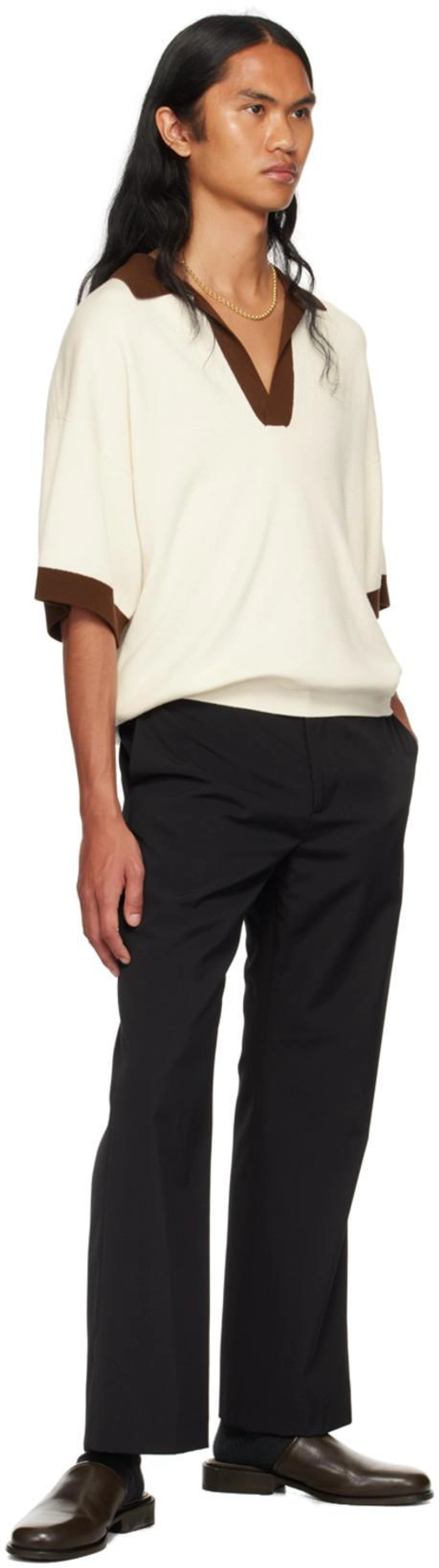 SSENSE's Post | 搭配: Maison Margiela 露踝锥形裤 In 143 Brown；King & Tuckfield White Oversized Polo In Vanilla Ice / Choco；Tom Wood Gold Thick Rolo Chain Necklace