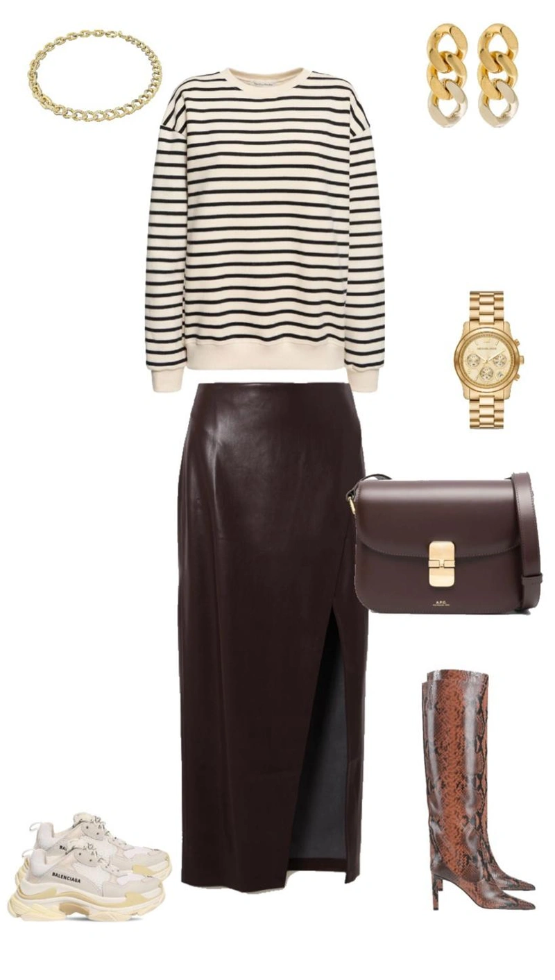 Styling brown leather skirt ideas
