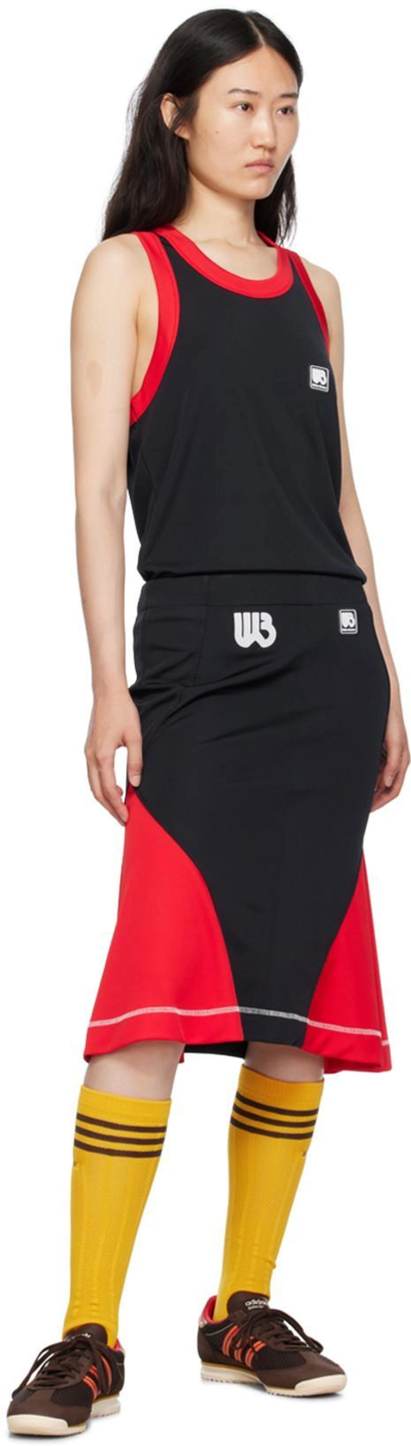 SSENSE's Post | 搭配: Wales Bonner Quest Jersey Midi Skirt In Black；Wales Bonner Black Diop Tank Top In Black/red；Wales Bonner Three-pack Multicolor Adidas Originals Edition Stripe Socks In Clear Mint/collegiat