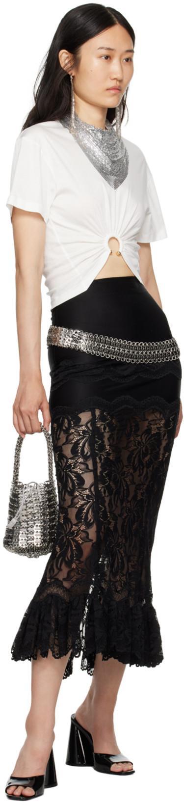 RABANNE White Crewneck Top With Short Sleeves And Ruched Cut-out On The Front In Cotton Woman