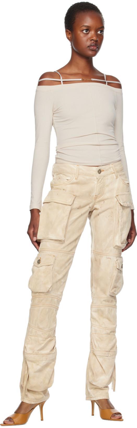 ATTICO Essie Long Cargo Pants In Beige