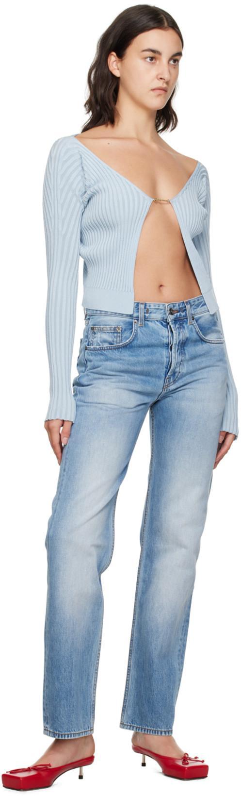 JACQUEMUS Logo Plaque Knitted Cardigan In Blue