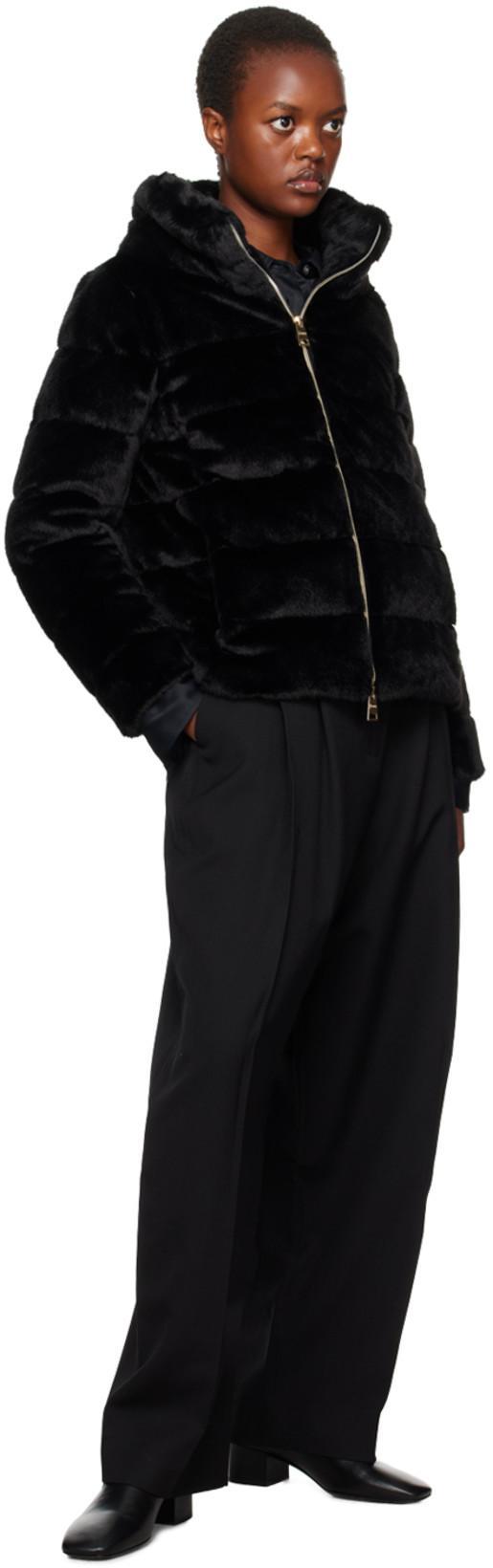 HERNO Quilted Faux Fur Down Jacket In Black