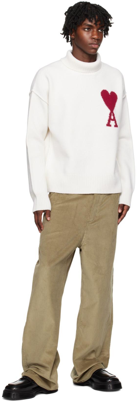 AMI ALEXANDRE MATTIUSSI Ami Paris Ami Heart Design Wool Sweater In Intarsia Knit In White