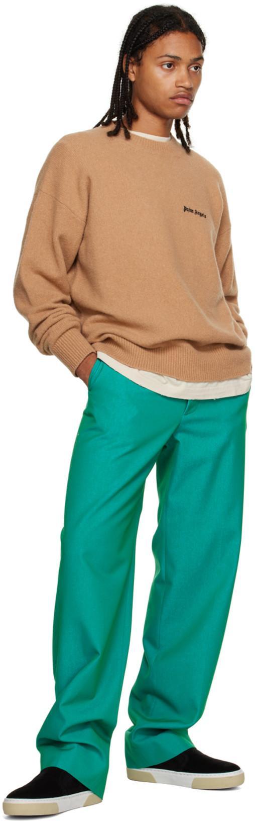 PALM ANGELS Logo Embroidered Crewneck Sweatshirt In Brown