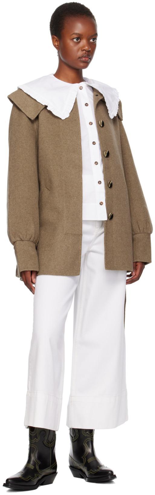 GANNI Balloon Sleeve Poplin Cotton Shirt In White