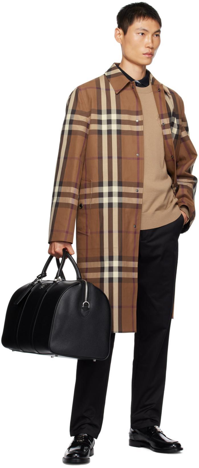 BURBERRY Embroidered Cotton Eversible Overcoat In Brown