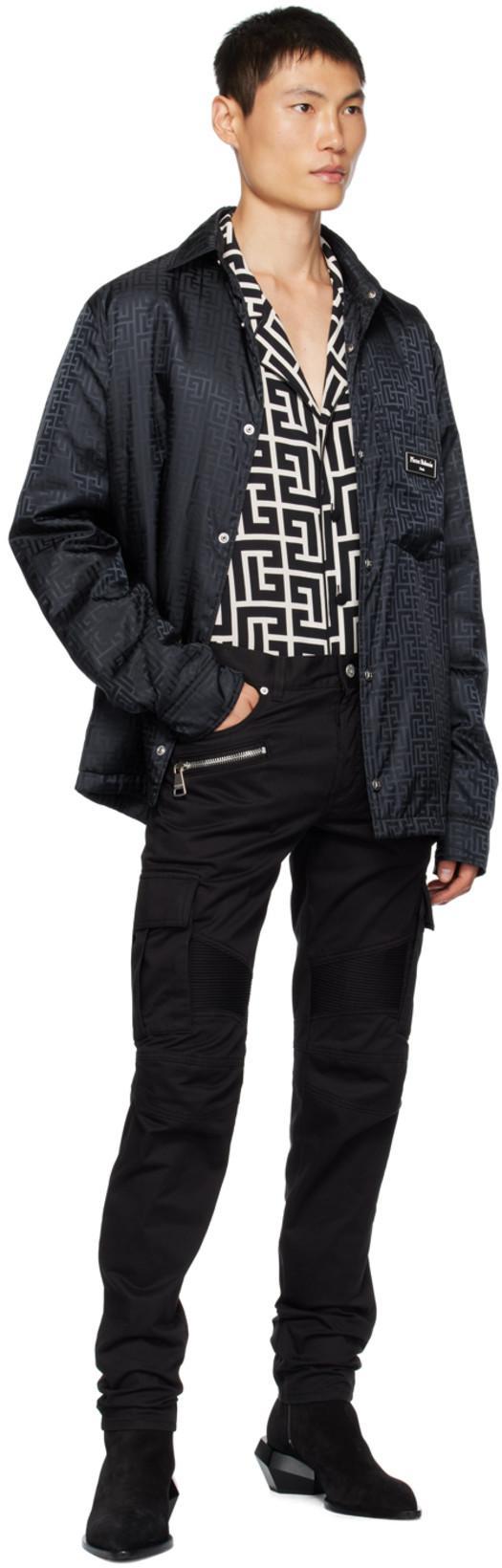 BALMAIN Dark Wash Tapered Fit Cargo Jeans 17cm In Black