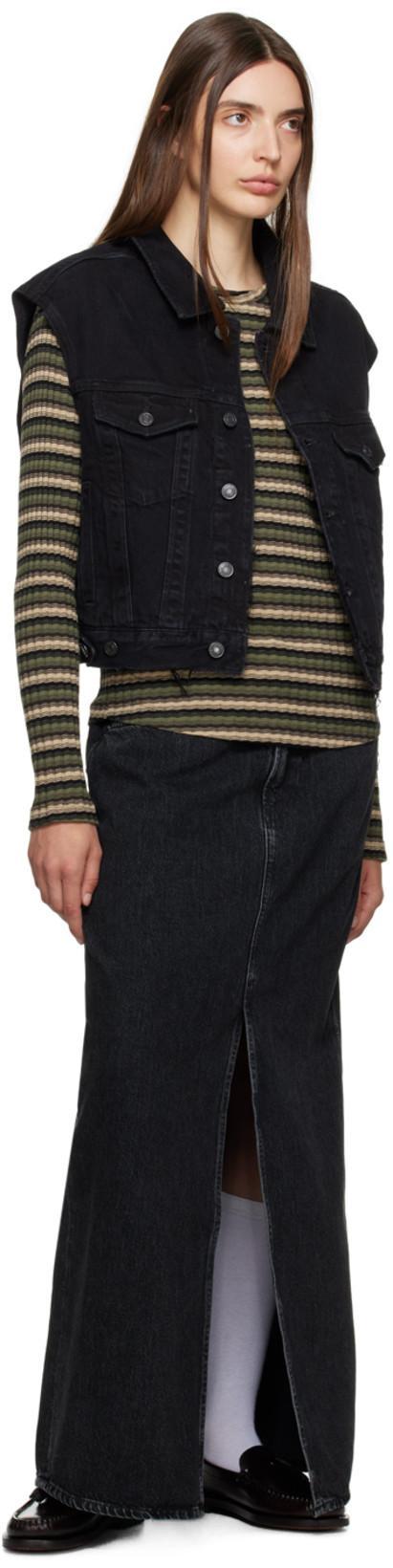 AGOLDE + Net Sustain Hilla Distressed Organic Denim Maxi Skirt In Spider Black