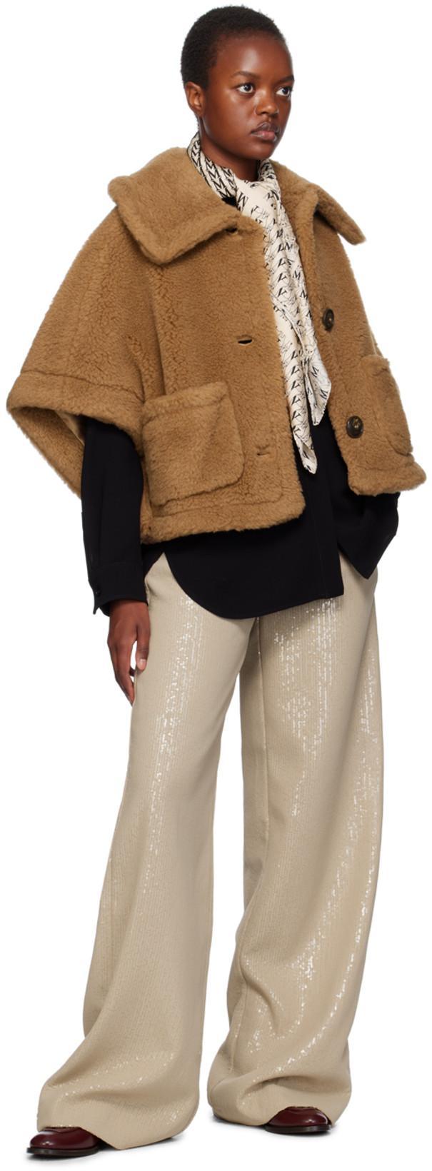 MAX MARA Short Cape In Teddy Fabric Scarves And Foulards Beige In Brown