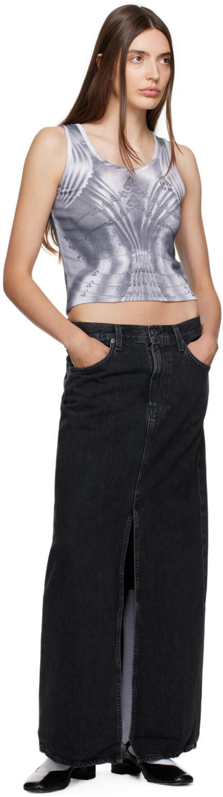 AGOLDE + Net Sustain Hilla Distressed Organic Denim Maxi Skirt In Spider Black