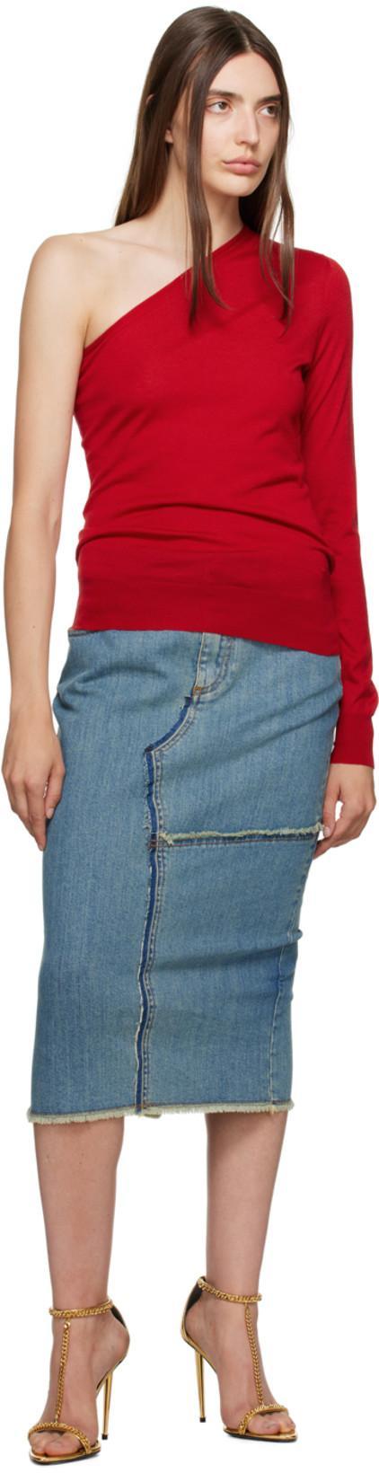 TOM FORD Patchwork High-waisted Slim Fit Skirt In Blue