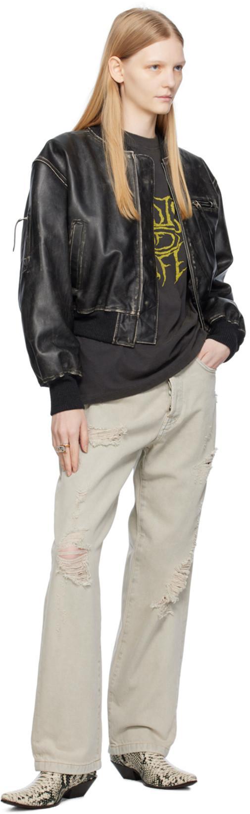 ACNE STUDIOS Aged Leather Bomber Jacket With Distressed Treatment In Black