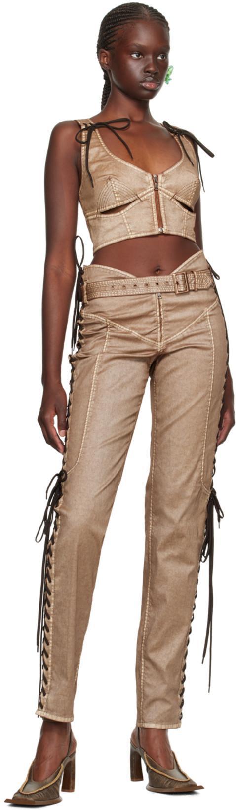 JEAN PAUL GAULTIER X Knwls Laced Crop Top In Ecru And Navy