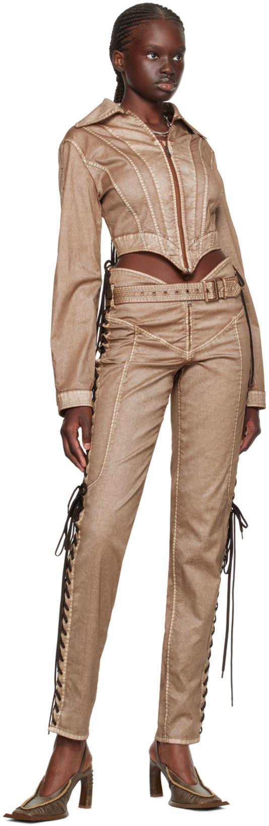 JEAN PAUL GAULTIER X Knwls Laced Crop Top In Ecru And Navy