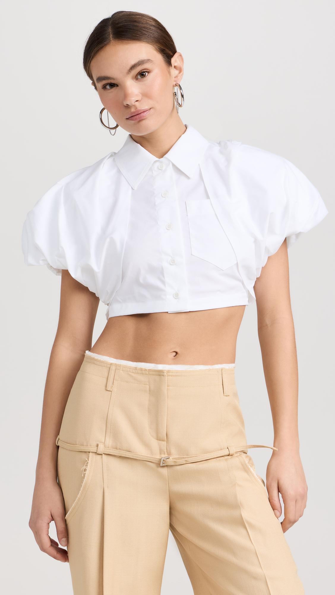 JACQUEMUS La Chemise Pavane Cropped Cotton-blend Shirt In White
