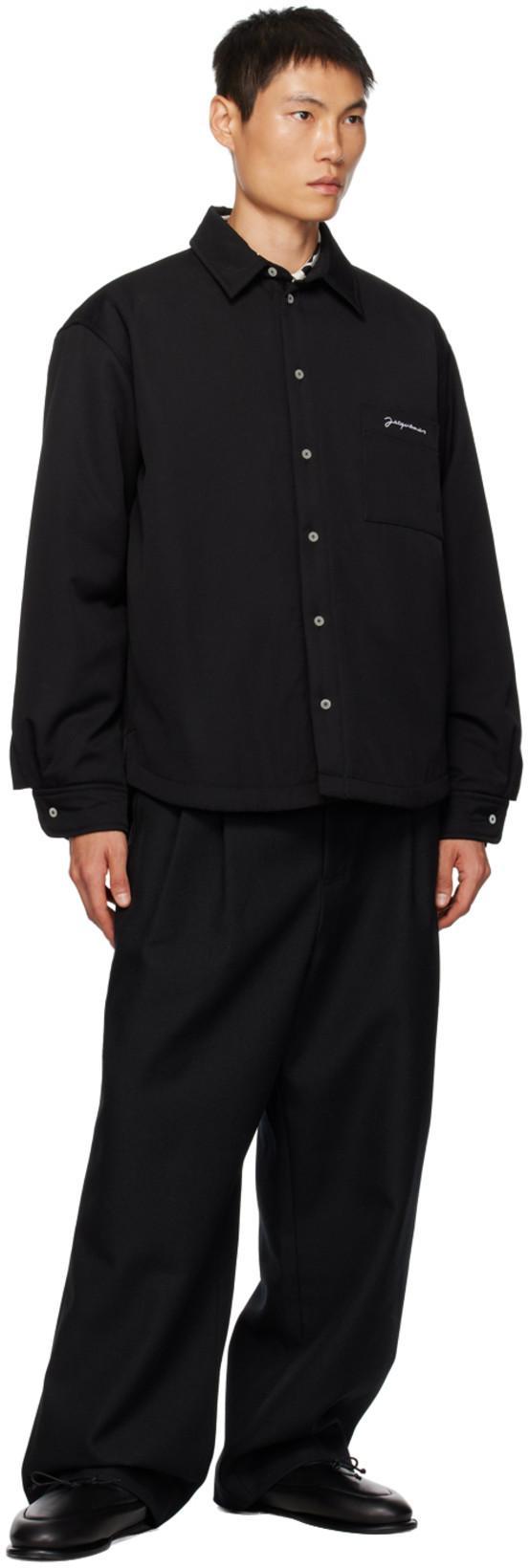 JACQUEMUS Virgin Wool Long-sleeve Shirt With Embroidered Logo In Black