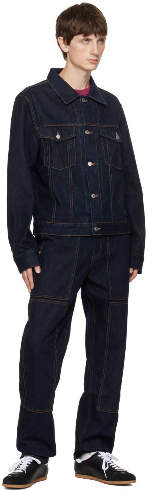 HELMUT LANG Indigo Spread Collar Denim Jacket In Indigo Rinse