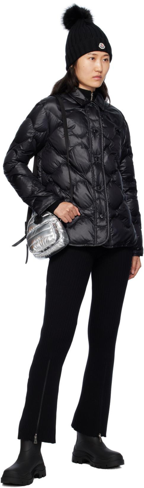 MONCLER Ribbed Knit Wool Beanie With Faux Fur Pom-pom In Black