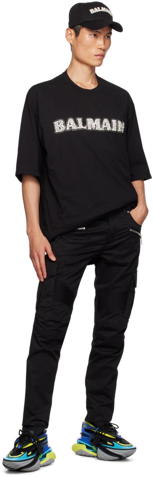 BALMAIN Dark Wash Tapered Fit Cargo Jeans 17cm In Black