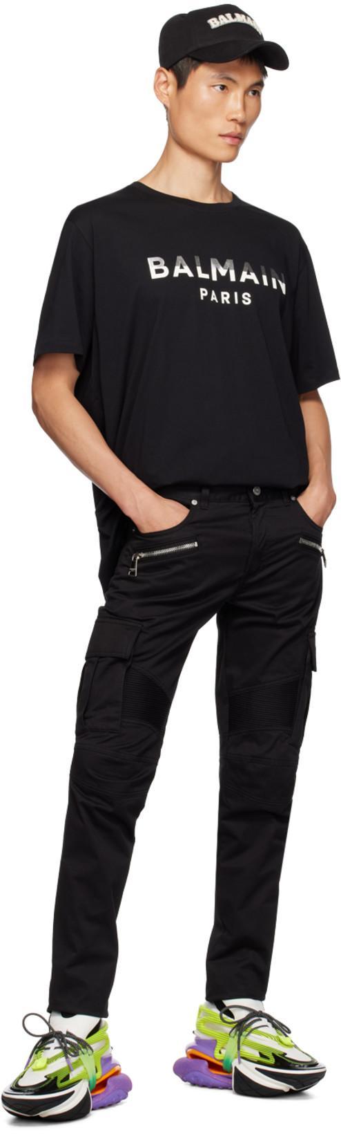 BALMAIN Dark Wash Tapered Fit Cargo Jeans 17cm In Black