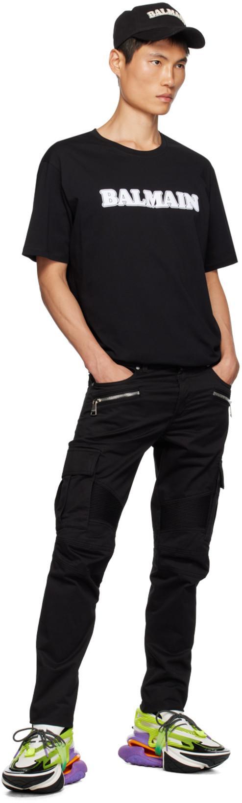 BALMAIN Dark Wash Tapered Fit Cargo Jeans 17cm In Black