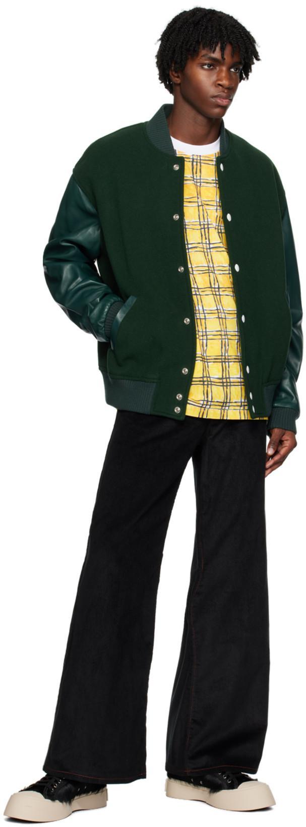 MARNI Grid-pattern Cotton T-shirt In Yellow